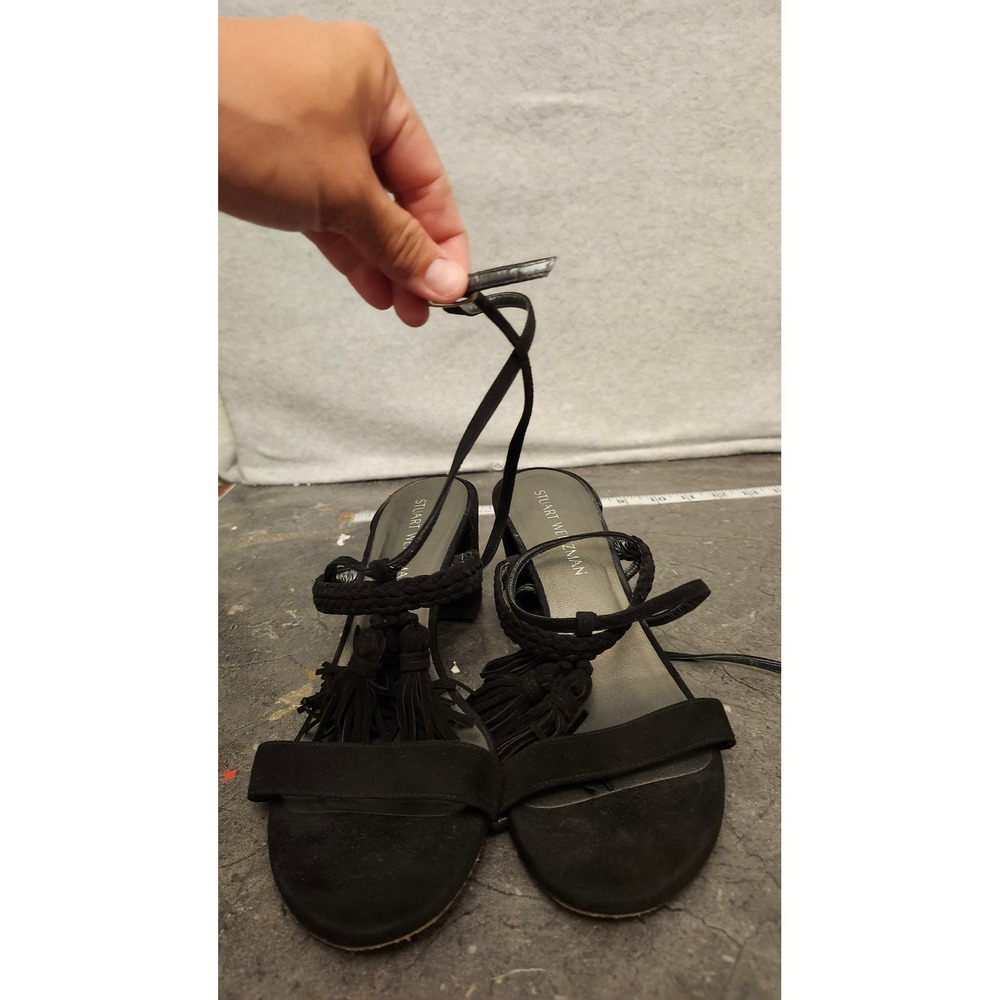 Stuart Weitzman Suede Leather Strap Mule Heels Women's 6.5 Black Patent Sandals